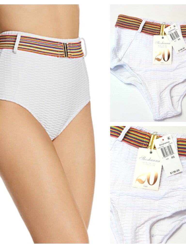 Shoshanna Belted High Waist Bikini Swim Bottom Textured White Xsmall Nwt